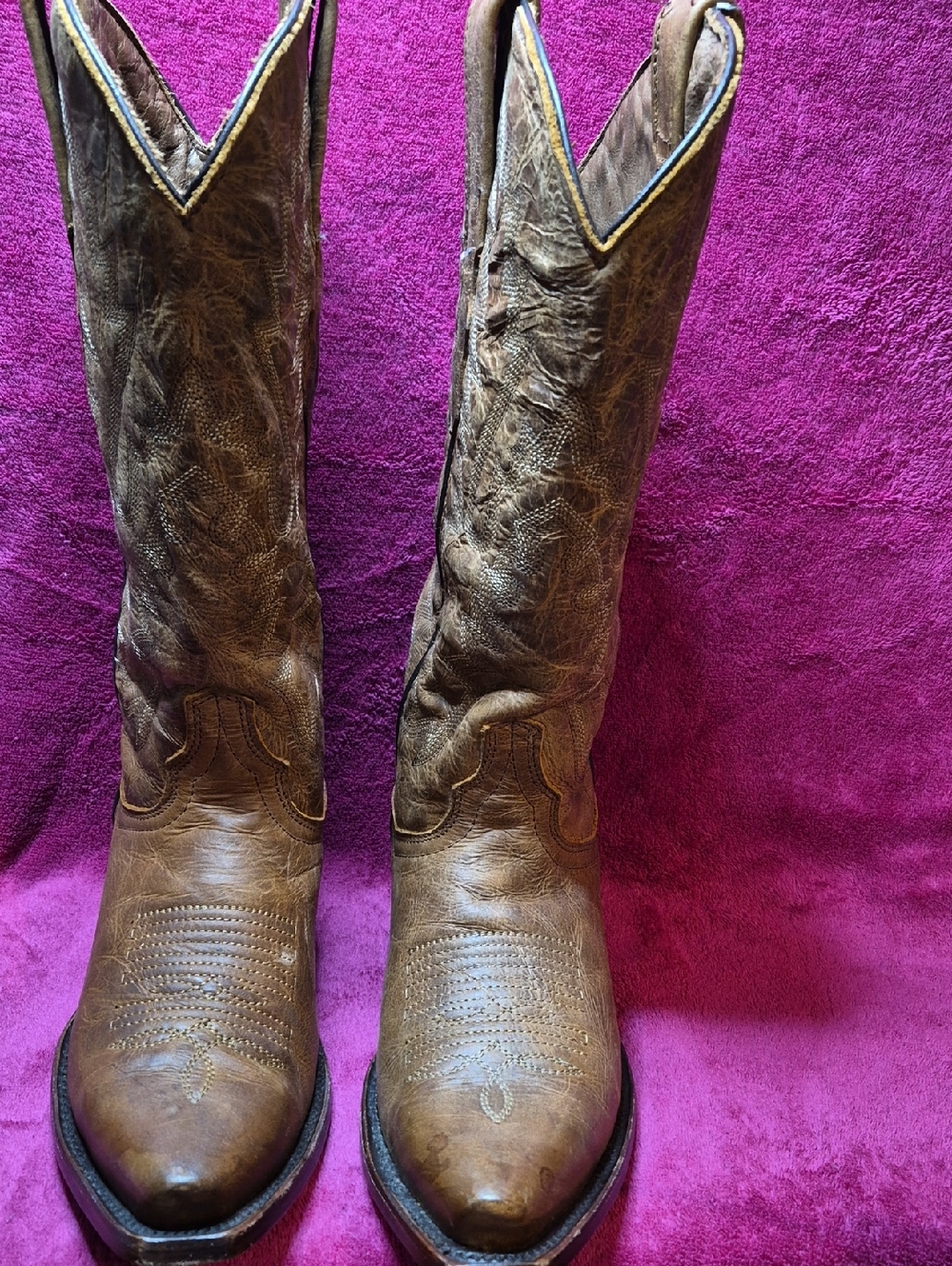 Women's Brown Leather Heeled Cowboy Boots